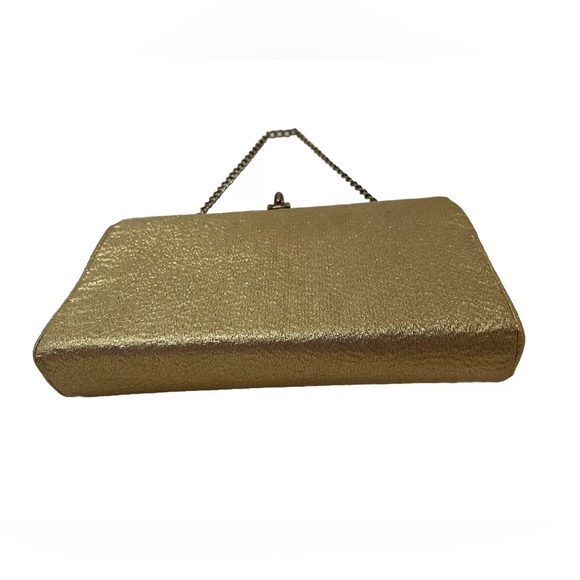 Vintage 50s 60s Handbag Women Small Gold Evening Satchel Clutch Purse Bag Chain - Picture 4 of 12